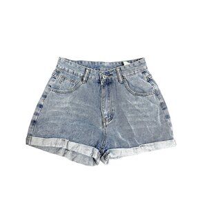 Shein High Rise Cuffed Denim Shorts Light Wash Medium WOmens Rolled Hem